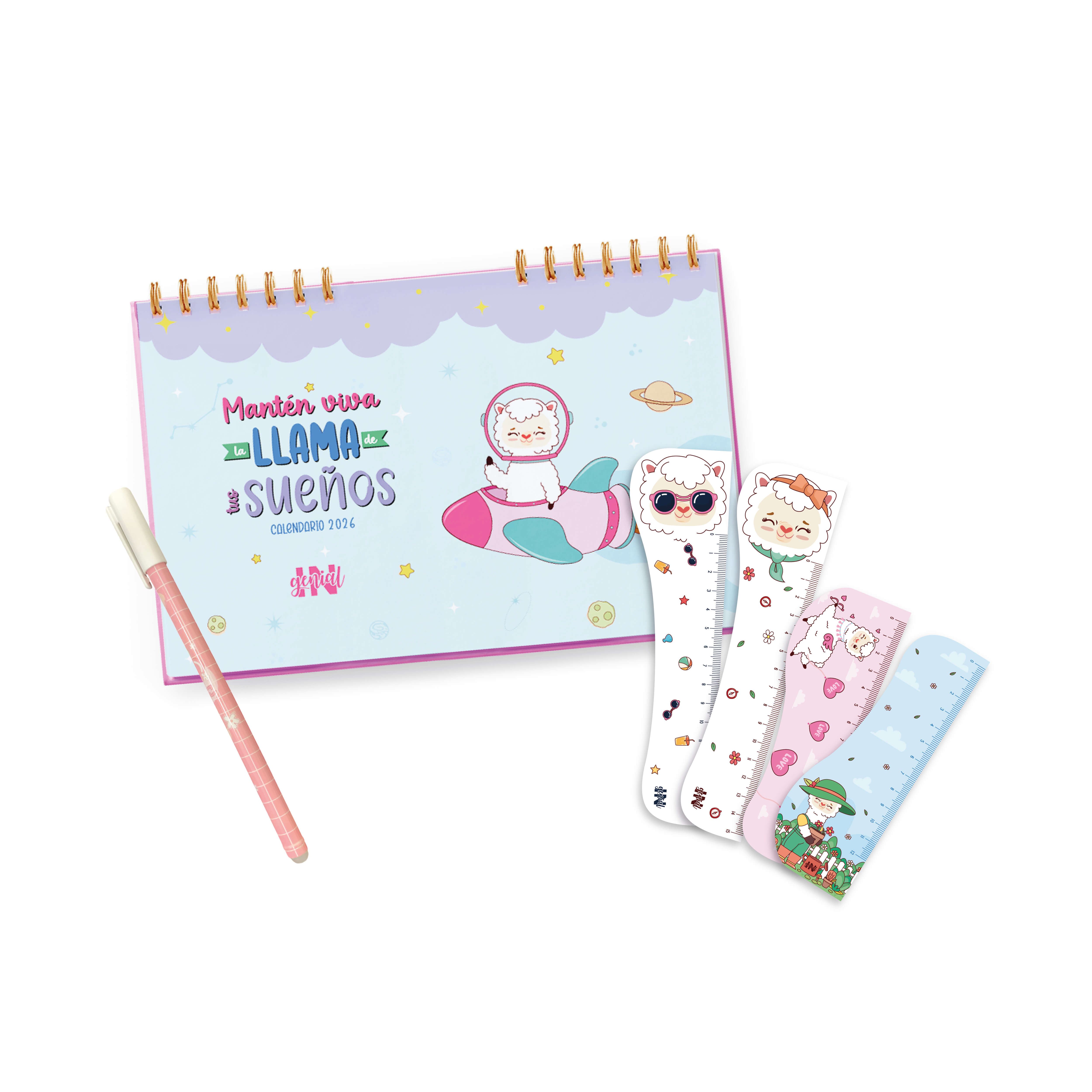 Pack Ingenial Llaminspira: Calendario 2026 + set de reglas + lapicero