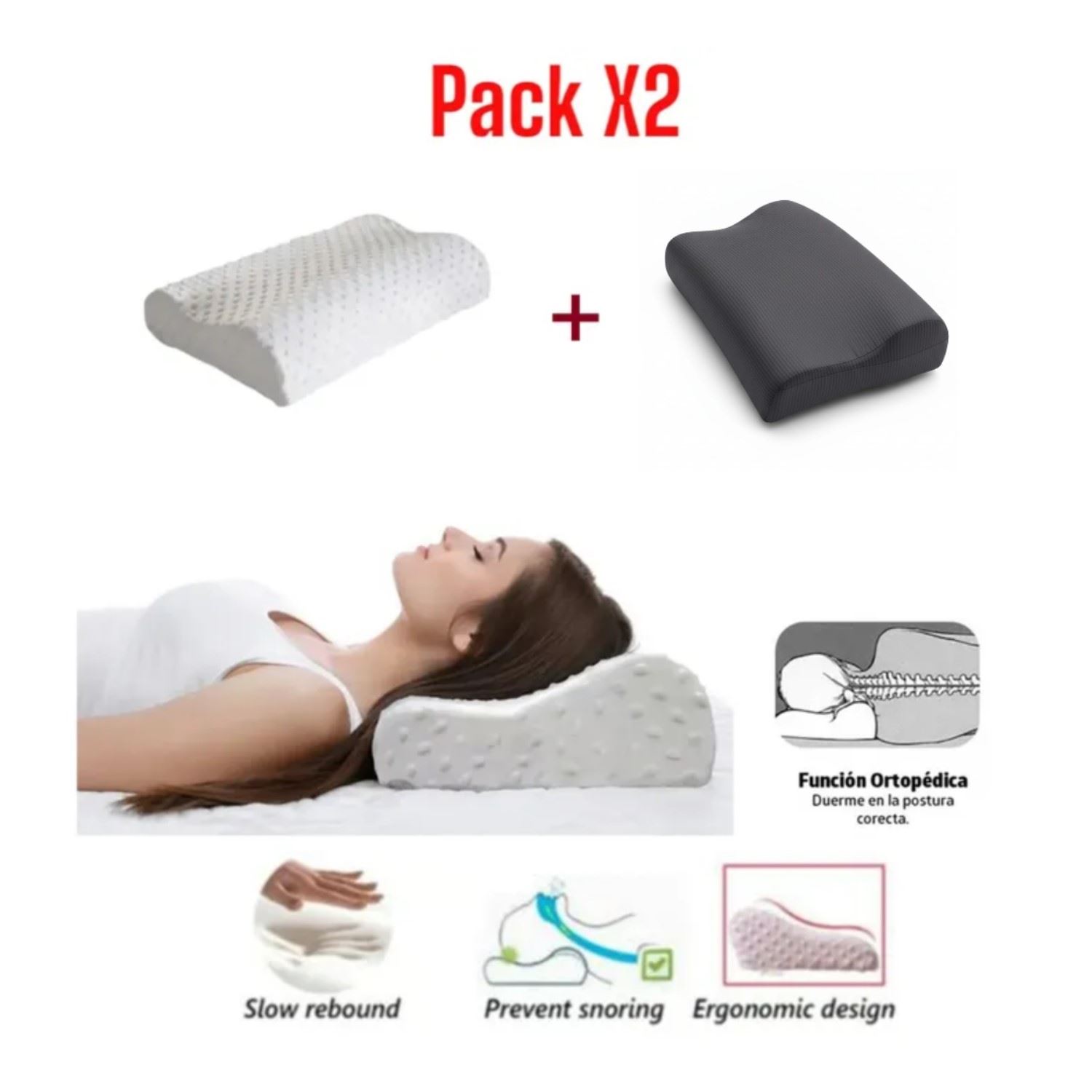 Pack 2 Almohada Ergonómica Memory Pillow Blanca y Ploma