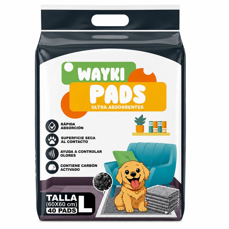 Pañales de Piso para Perros con Carbón Activado Wayki Pads- L
