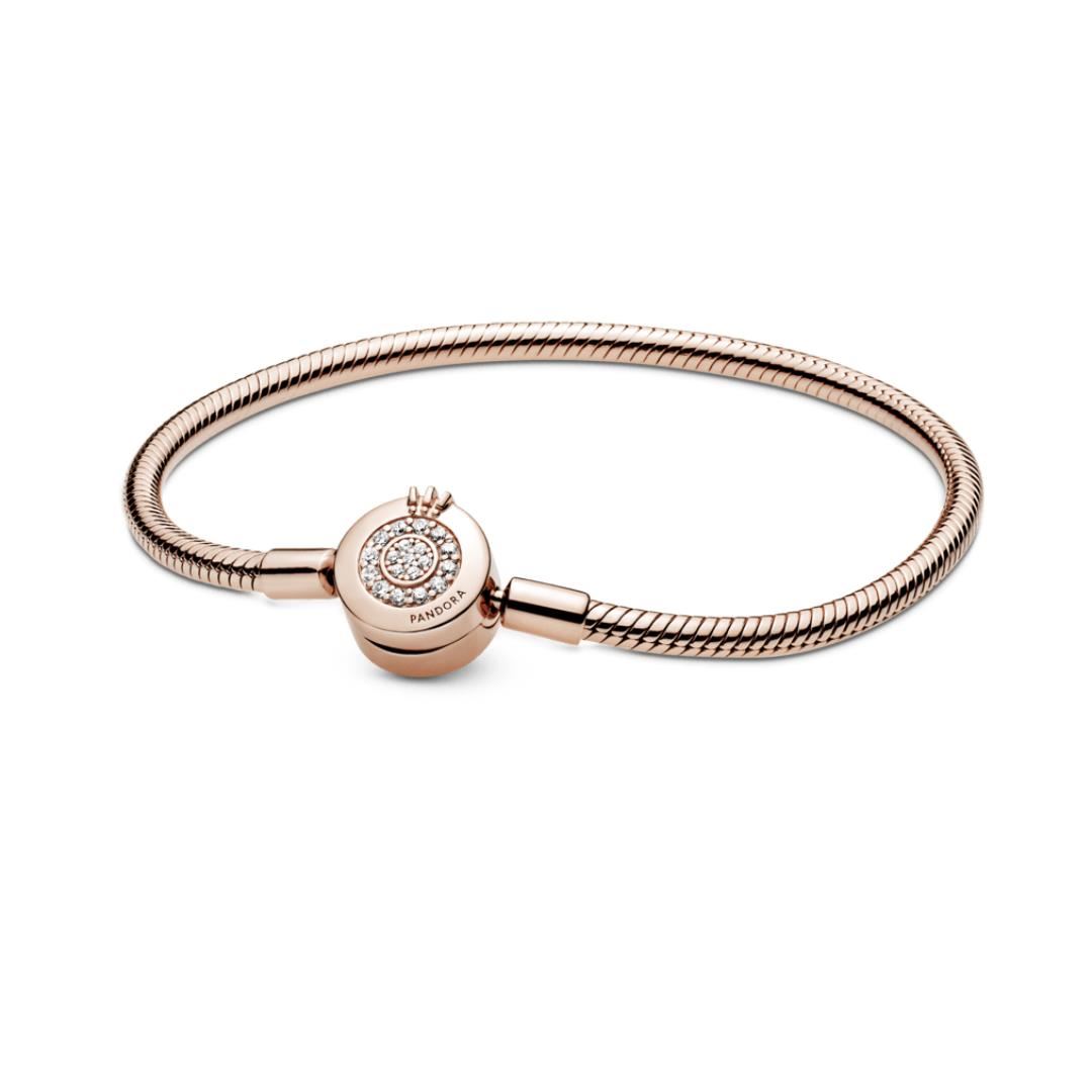 Brazalete Pandora corona O recubierto en oro rosa / Talla:20cm