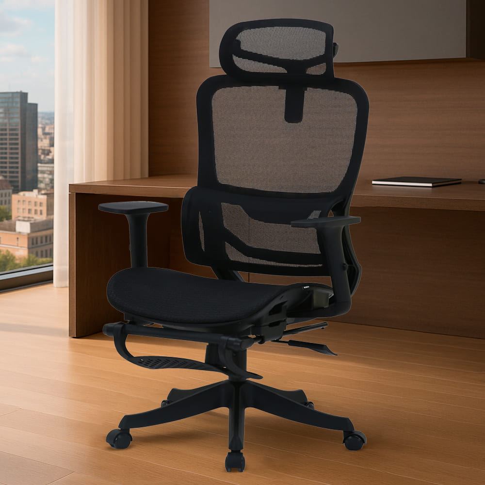 Silla Ergonomica de Oficina Gerencial Komsum Paris Negro con Posapies