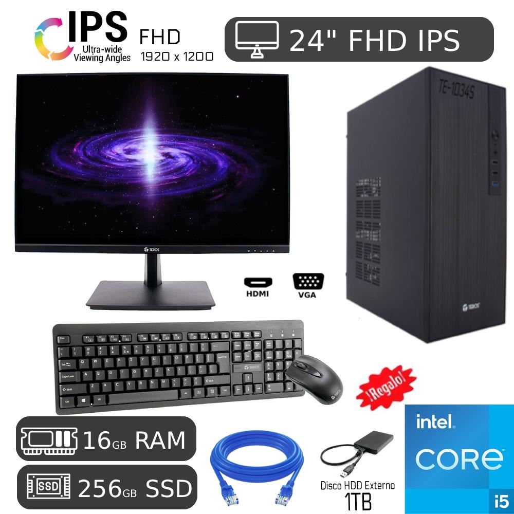 COMPUTADORA PC Intel Core i5 16GB 256GB SSD + 1TB HDD EXTERNO REGALO + Monitor IPS 24" FHD 1920x1200