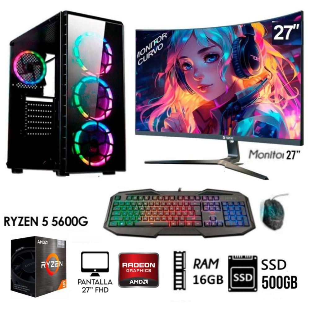 PC GAMER RYZEN 5 5600GT RAM 16GB DISCO SSD 500GB MONITOR 27