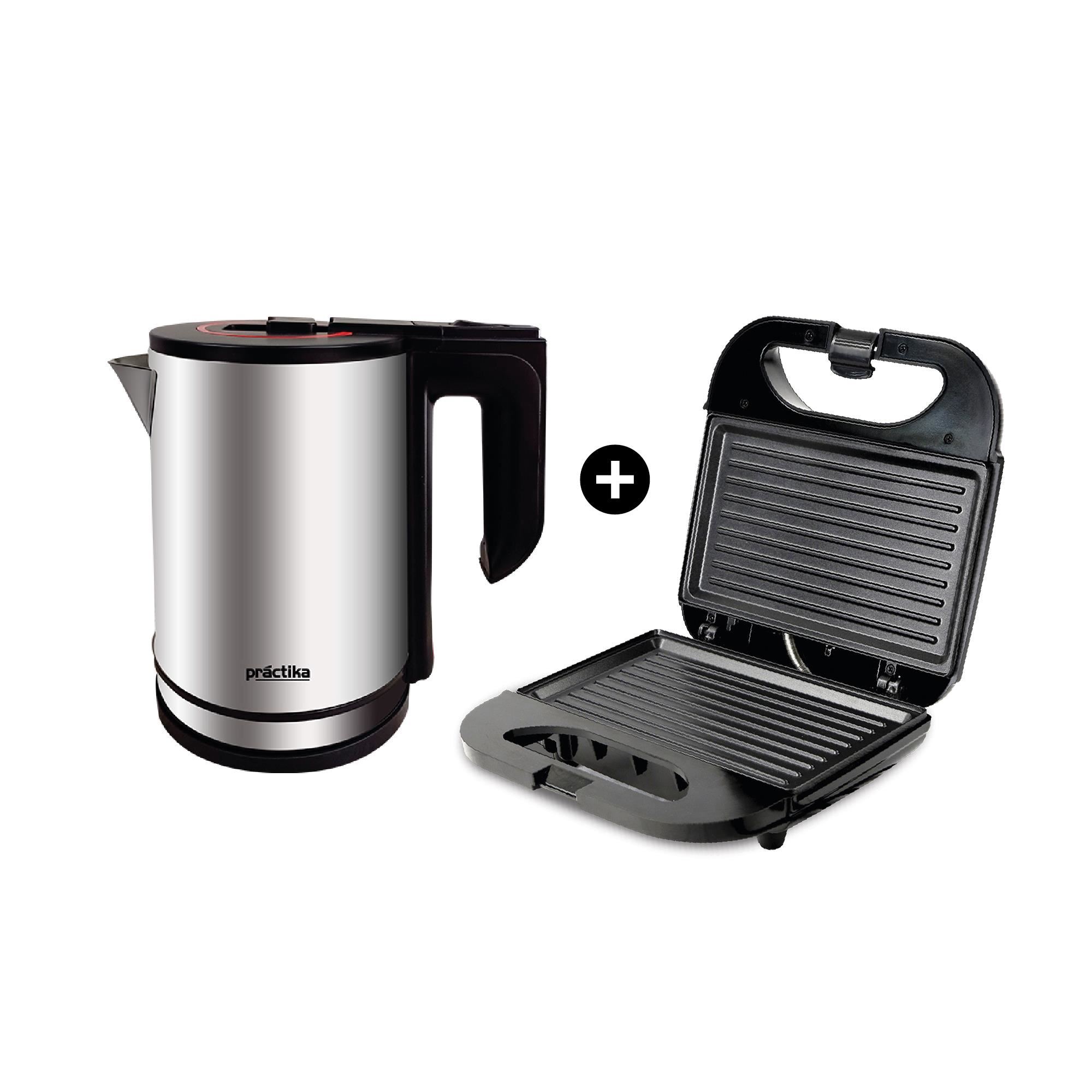 Sandwichera Mod. Panini Grill + Hervidor Eléctrico Mod. Inox 18 Plus