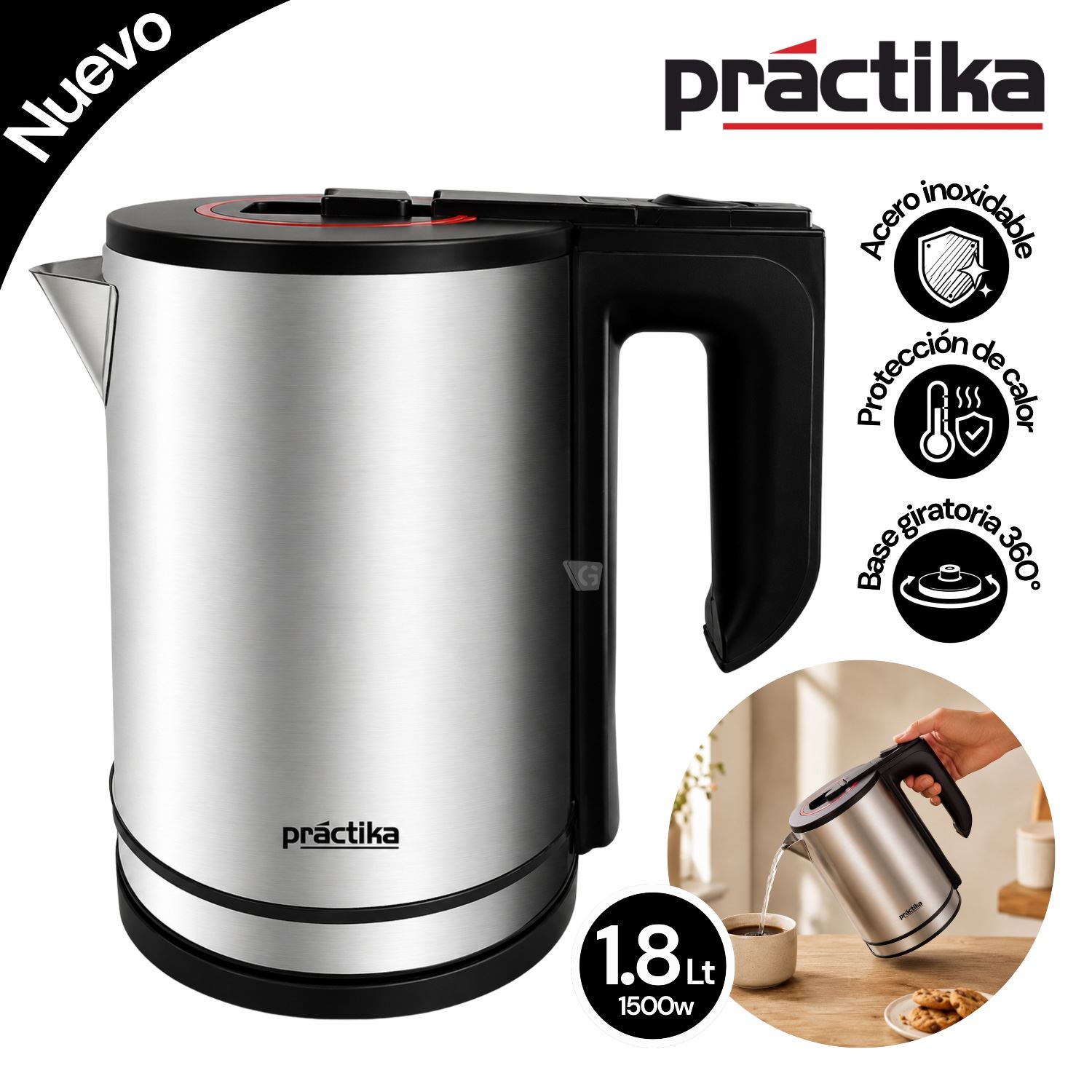 Hervidor Eléctrico Práctika 1.8LT Inox 18 Plus