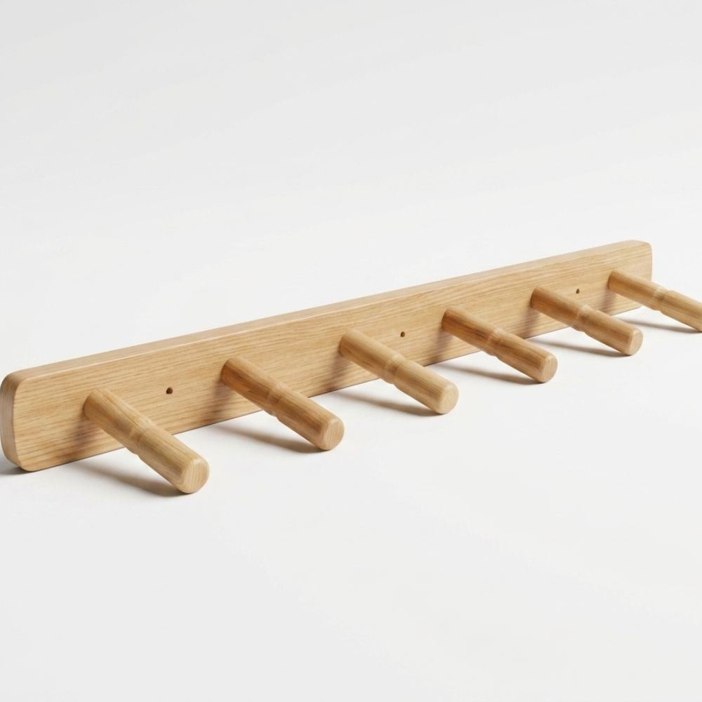 Perchero de Pared Rozino Beige con 6 Perchas en Madera Pino – 60 cm de largo