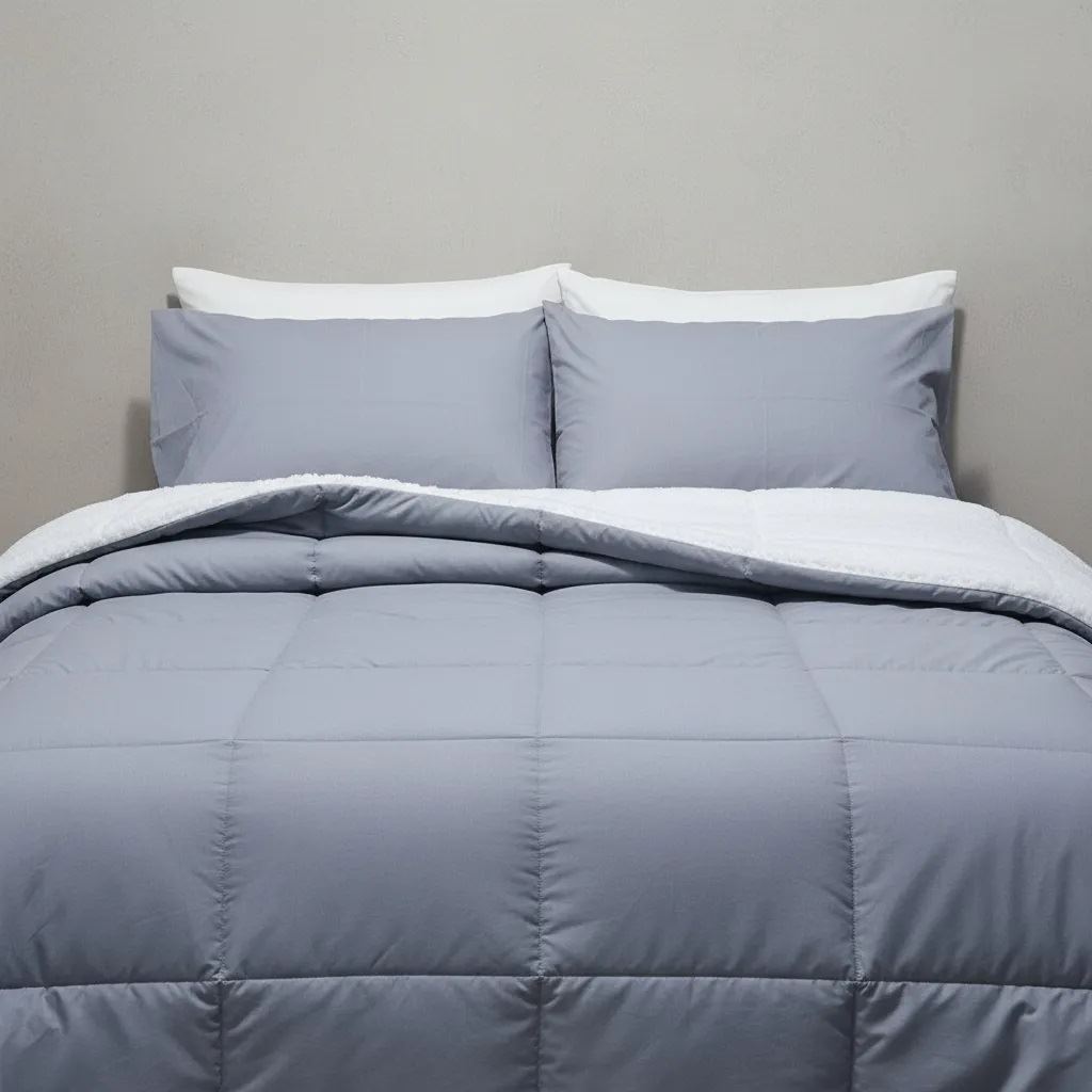 Edredón Peru Pima Algodón Plomo plata con Sherpa Premium y Microfibra