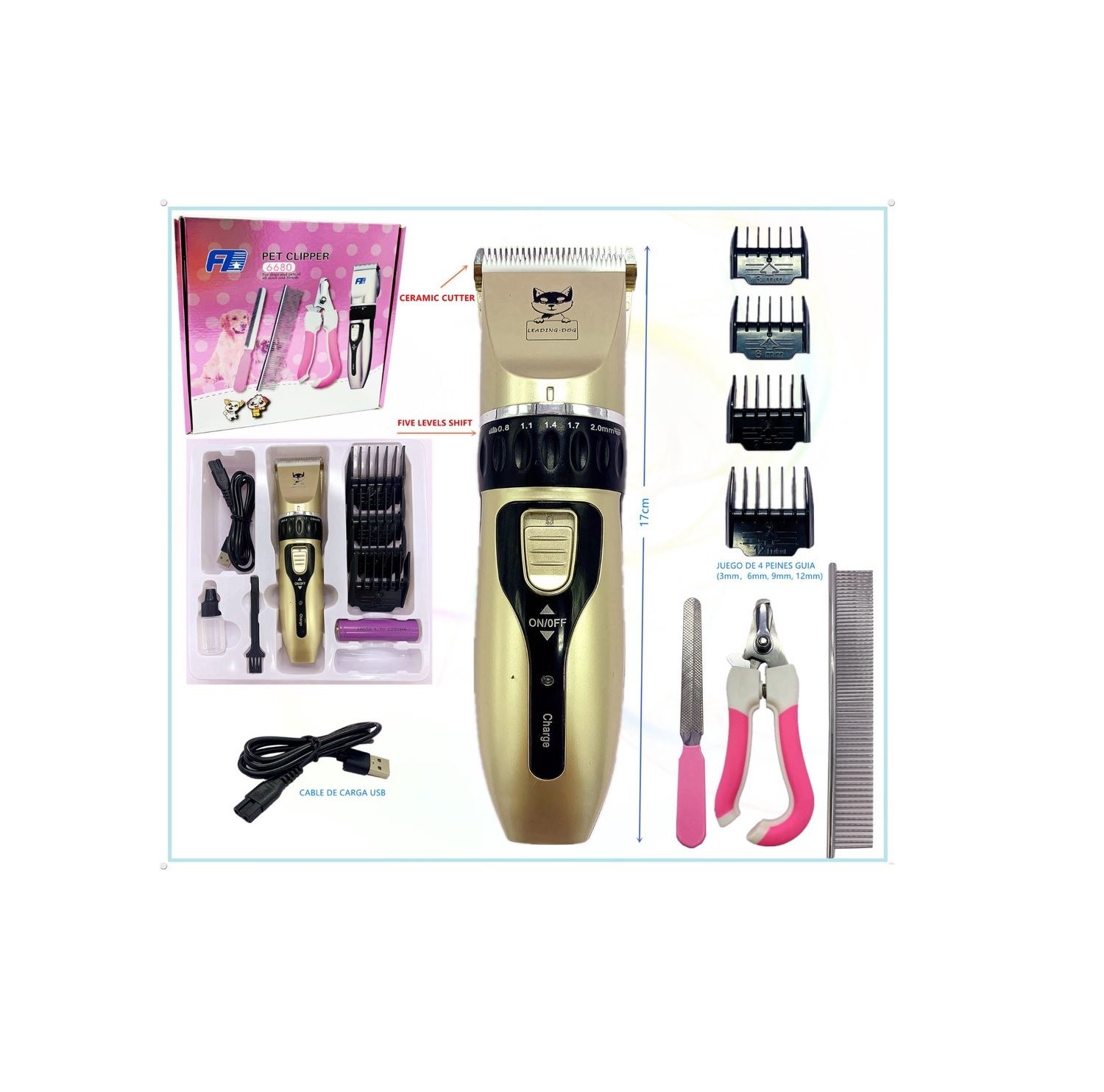 Maquina  para cortar  pelos para Mascotas perros gatos inalámbrica kit completo