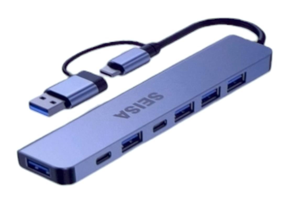 HUB 7 EN 1: TIPO C Y USB 3.0 5 PUERTOS USB + PUERTO USB-C + 1DC