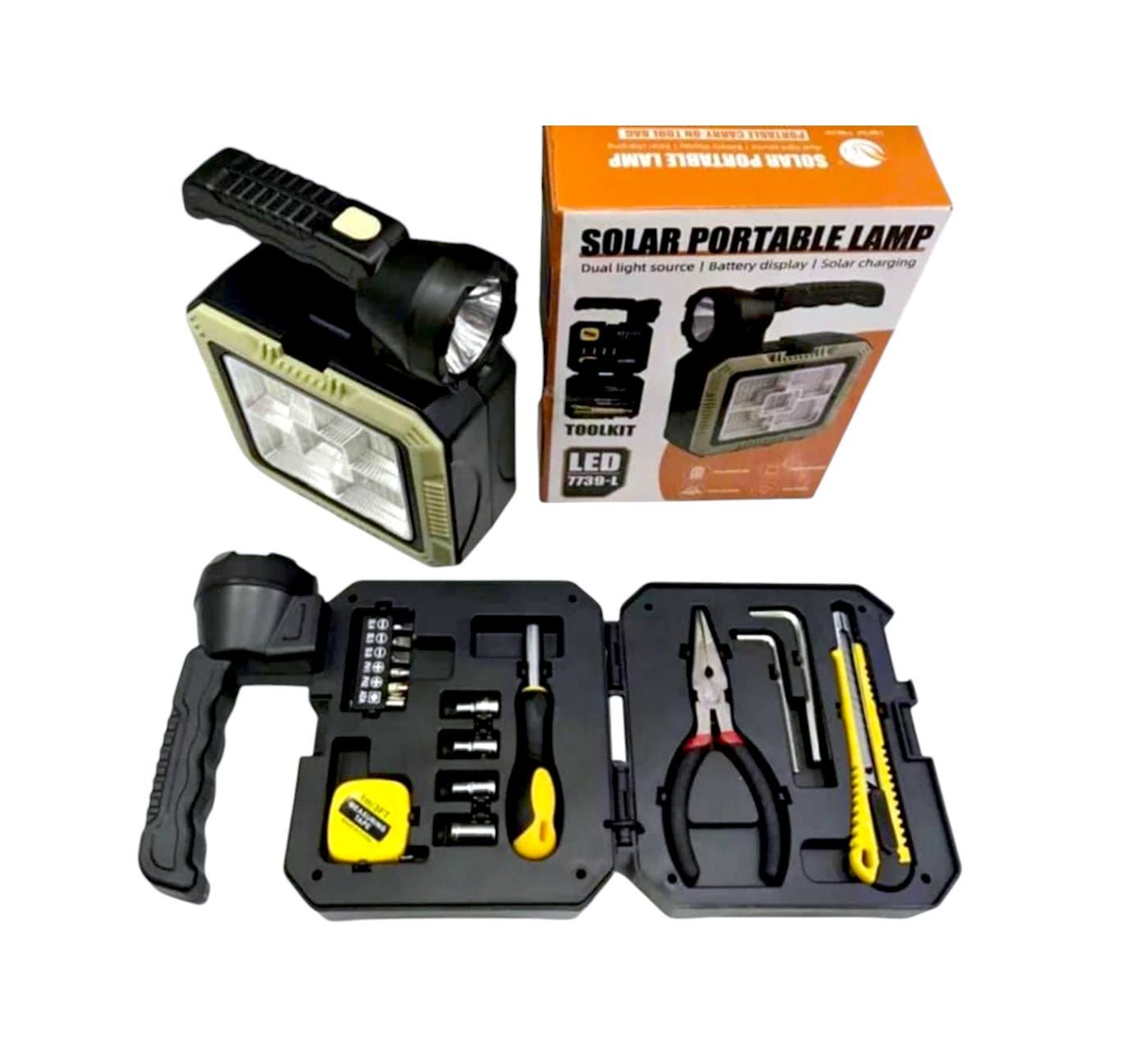 Linterna de emergencia con herramientas con batería y solar