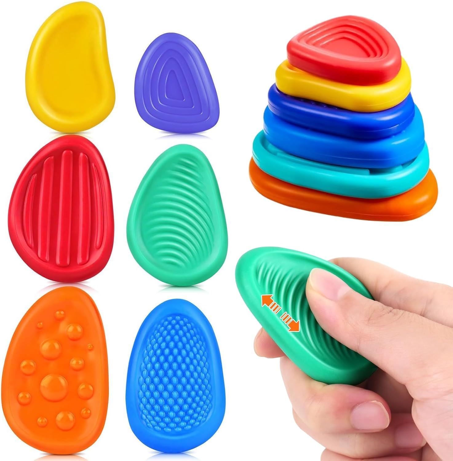 Piedras suave de silicona con textura - Juego sensorial de 6 pcs