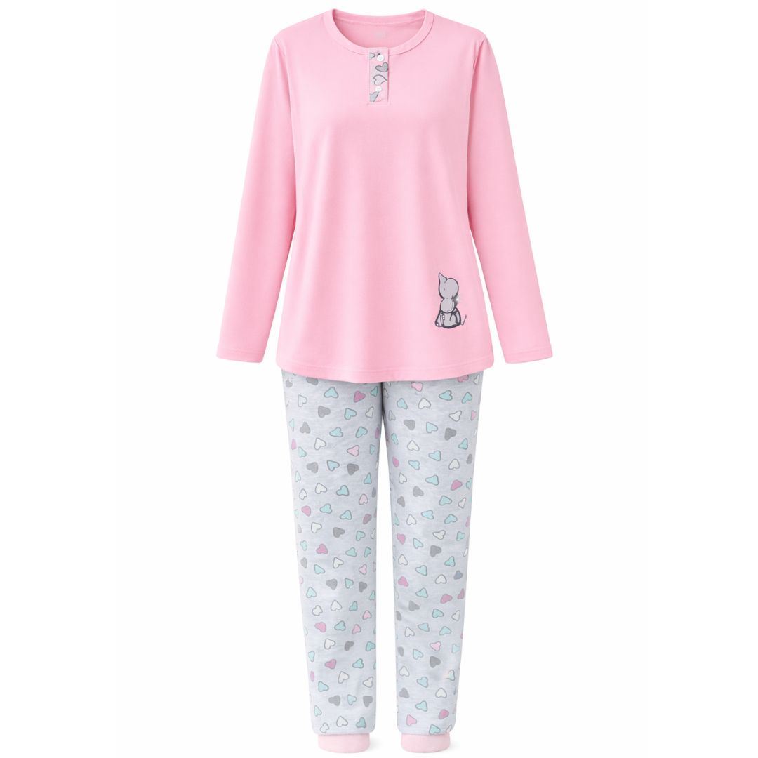 Pijama de Mujer Polo Manga larga  + pantalón de algodón