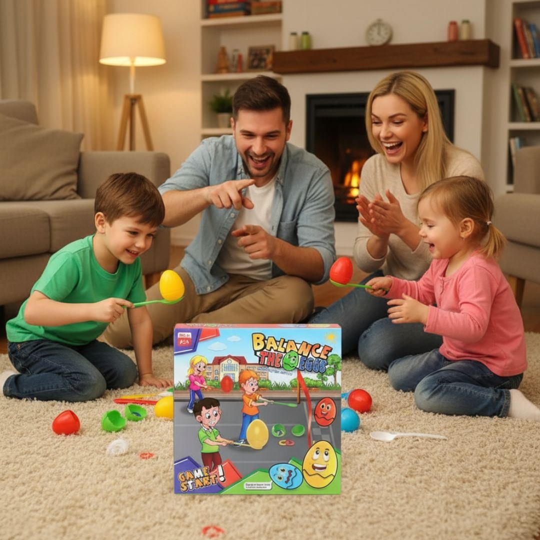 Juego didáctico de equilibrio balanceo con huevo y cuchara