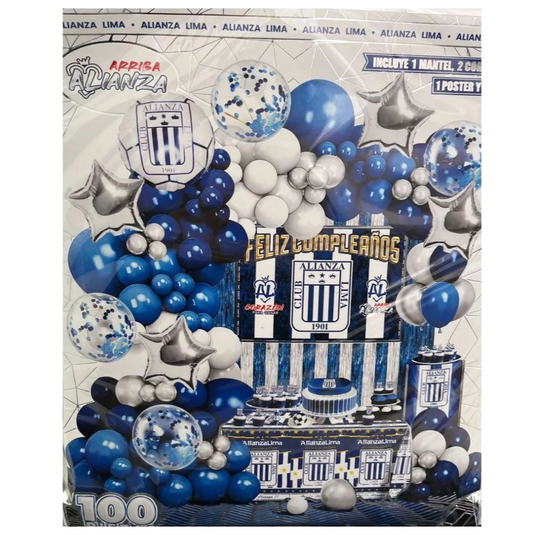 Globos Bouquet Feliz Cumpleaños Alianza Lima Decoración Completo 100 Piezas