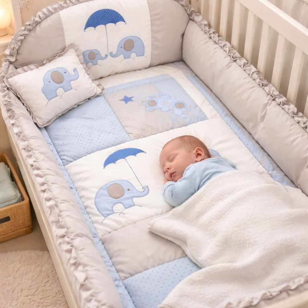Set De Cuna Para Bebé 5 Piezas color Gris – Suave