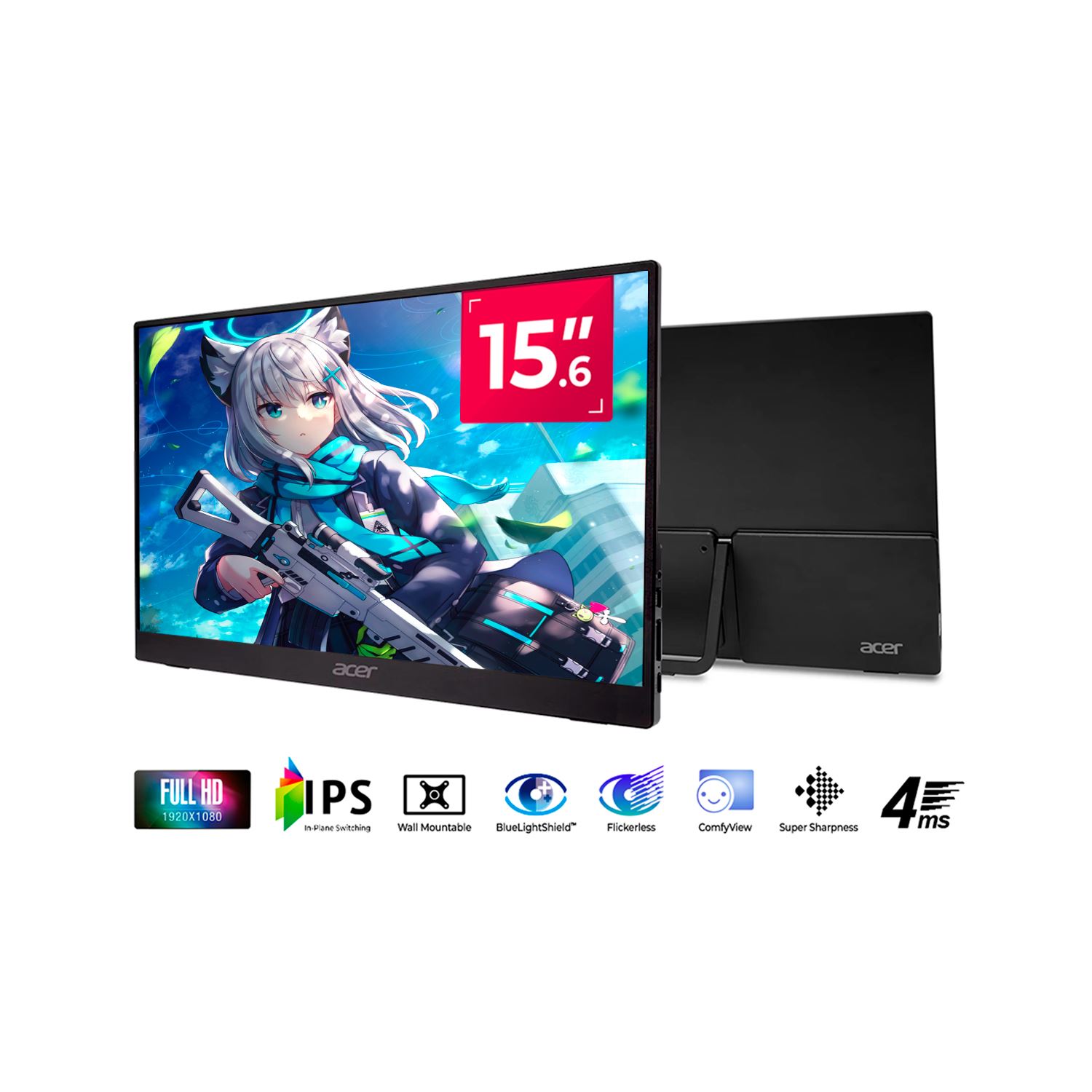 MONITOR LED 15.6" ACER PORTATIL PM161Q ABMIUUZX  Full HD 1920 x 1080 HDMI IPS 5MS