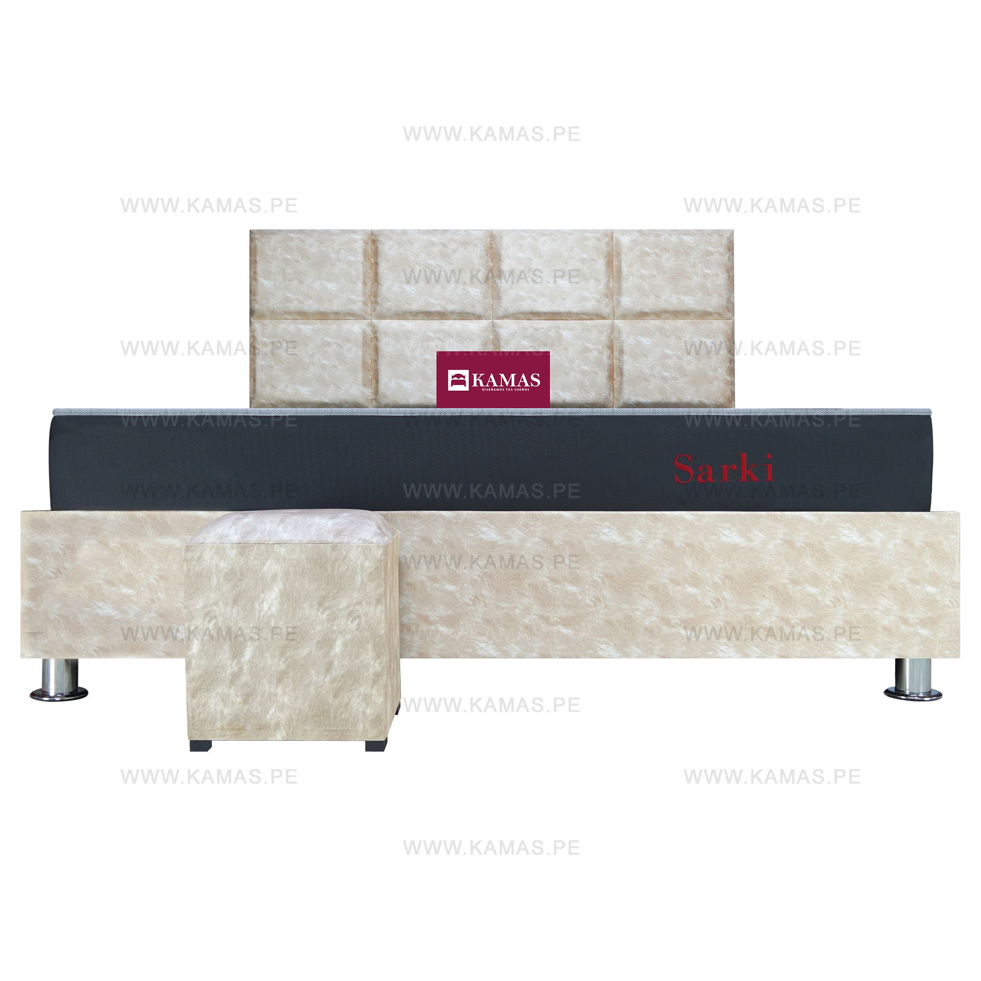 DORMITORIO AMERICANO KING + COLCHÓN KAMAS SARKI + CABECERA AÉREA VELUTO - BEIGE