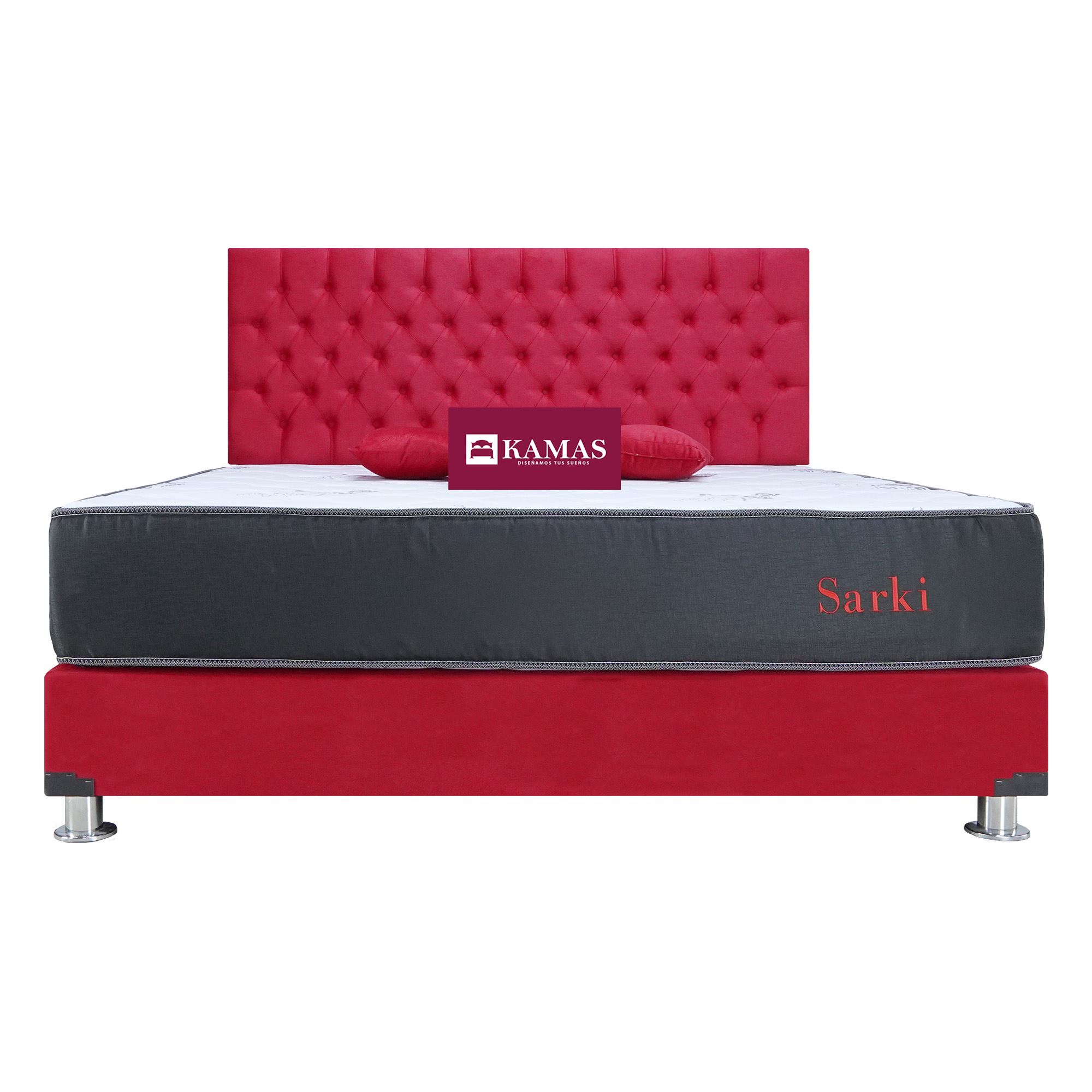 DORMITORIO KAMAS KING SARKI + CABECERA AEREA CAPITONEADA - ROJO