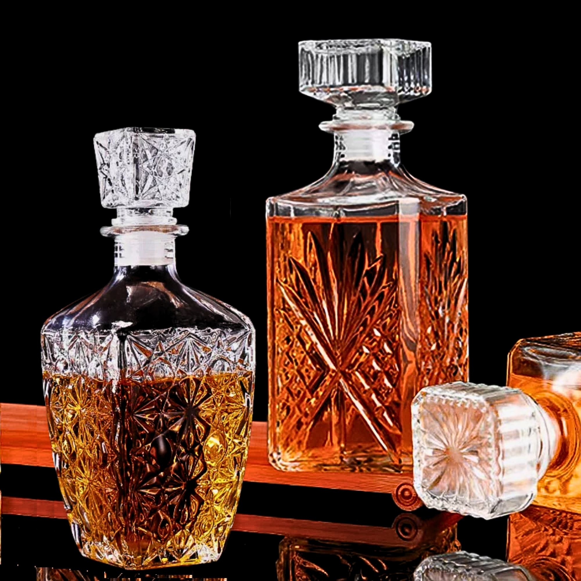 Jgo 2 Licoreras Variado Modelo, Cadamada, Whiskera, Jerez, Brandy, Escoces, Labrado 970ml + Diamantado 1 L