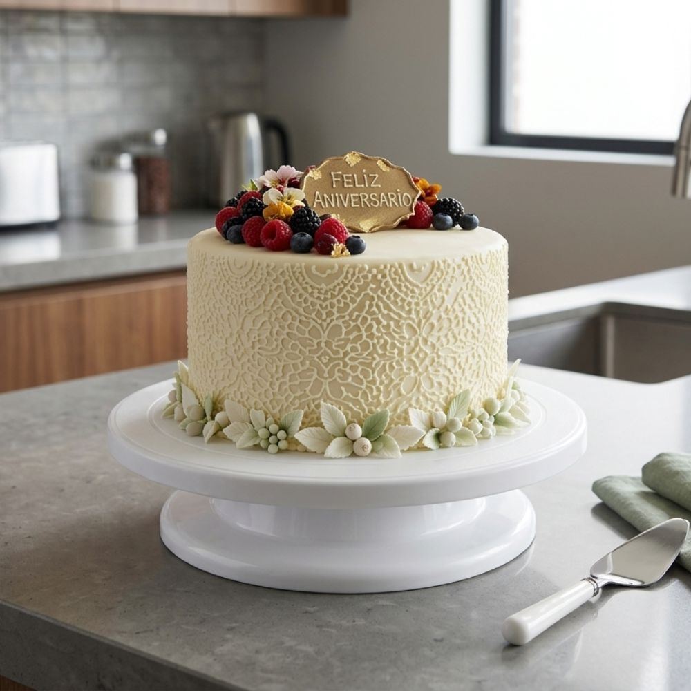 Porta Torta Giratorio 360° de 28 cm para Decoración y Exhibición de Pasteles