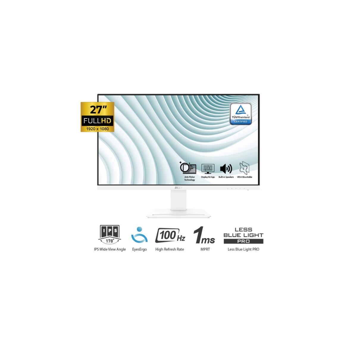 MONITOR MSI PRO MP273AW 27" FHD IPS 100HZ 1ms HDMI DP Altavoces Integrados BLANCO