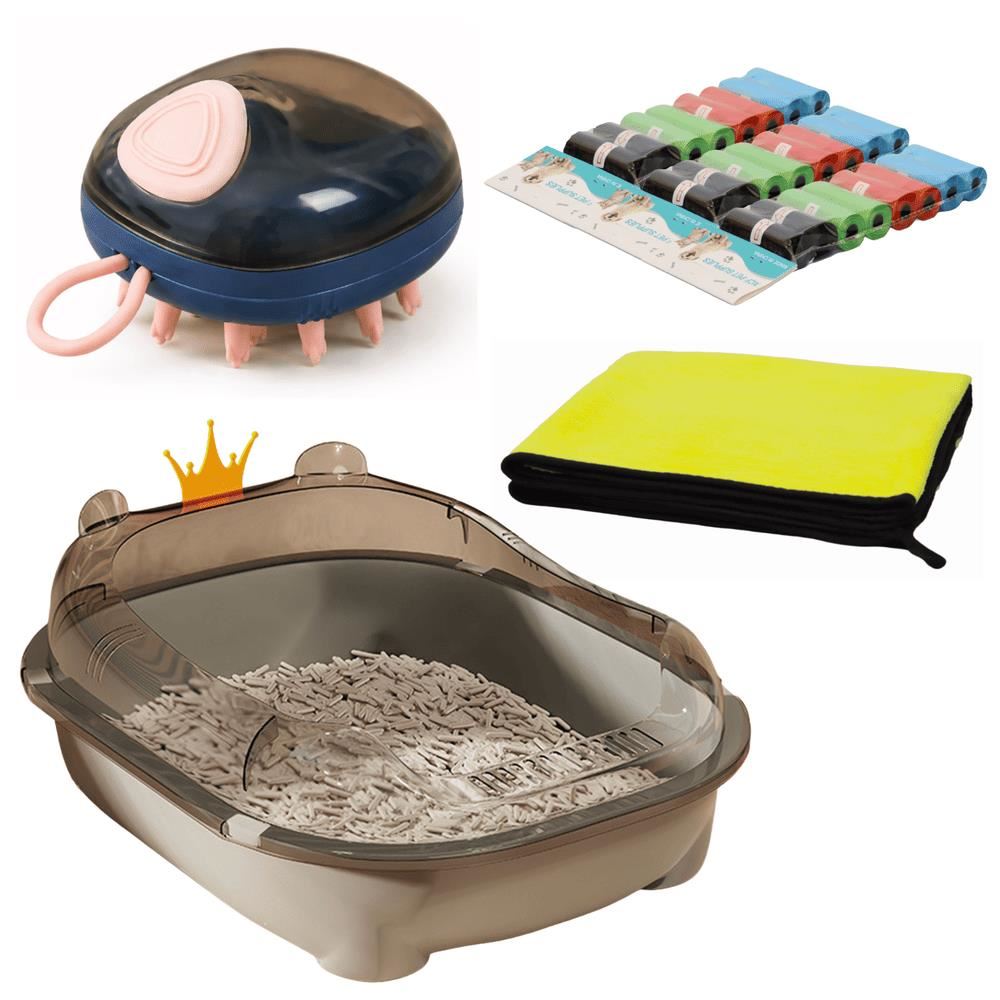 KIT HIGIENE DIARIA MASCOTA CEPILLO + TOALLA 4 EN 1