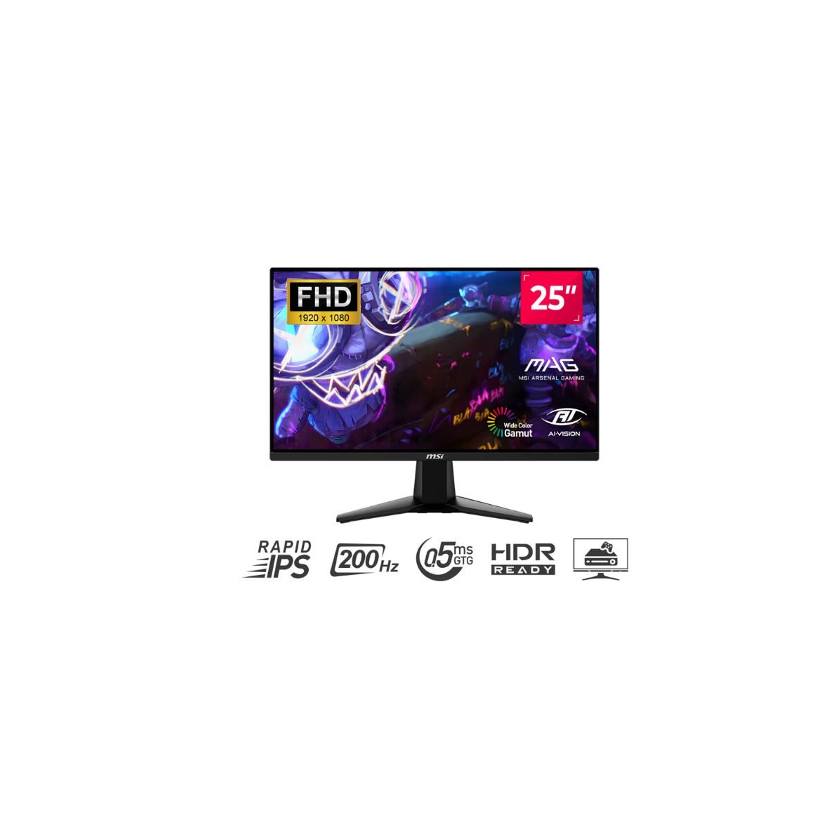 MONITOR MSI MAG 255F E20 Plano 24.5 FHD Rapid IPS 200HZ 0.5 MS HDMIx2 DP Headphone-Out