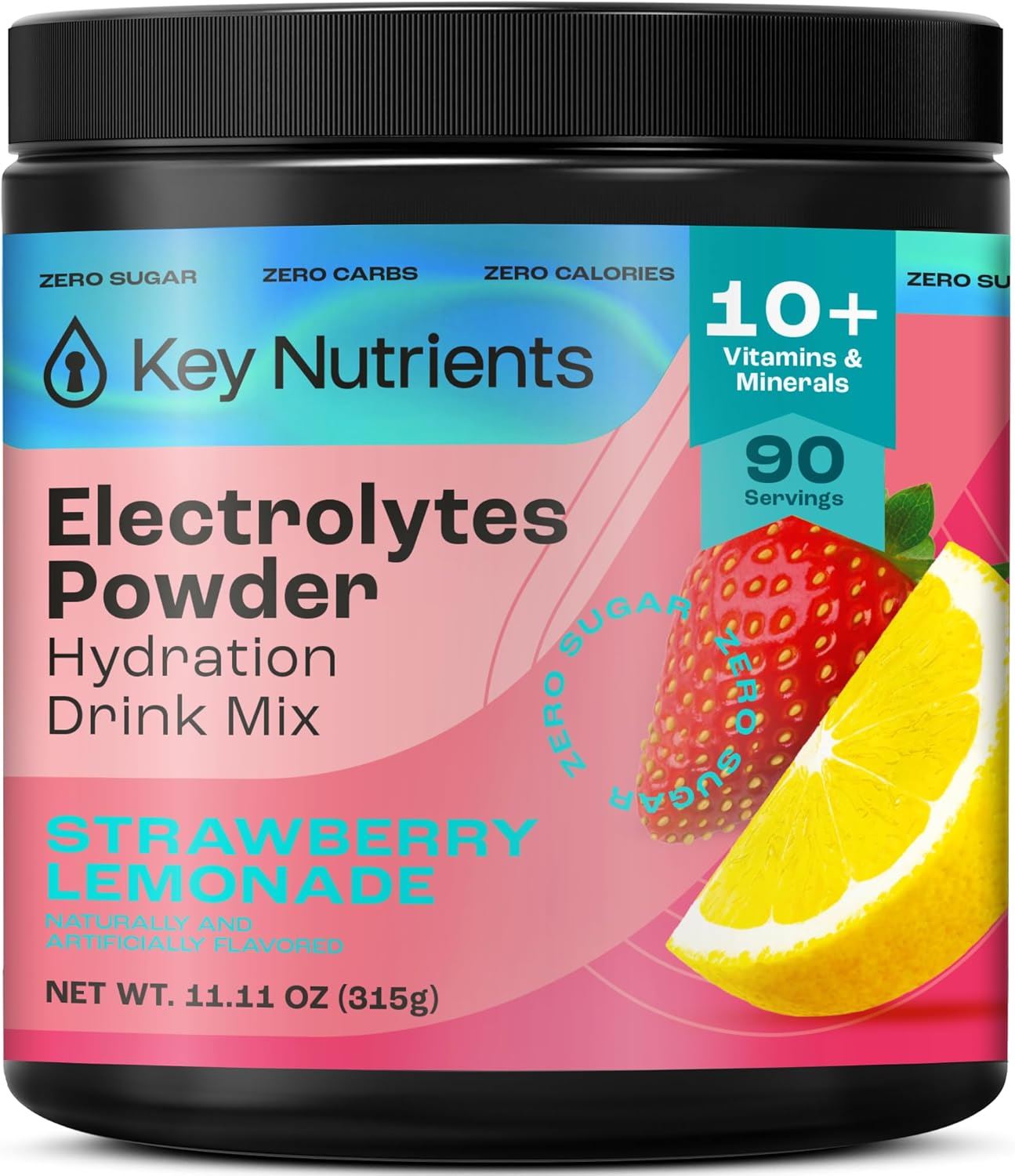 Electrolytes Powder Key Nutrients Sabor Strawberry Lemonade | Bebida en Polvo para Hidratación | 90 Porciones