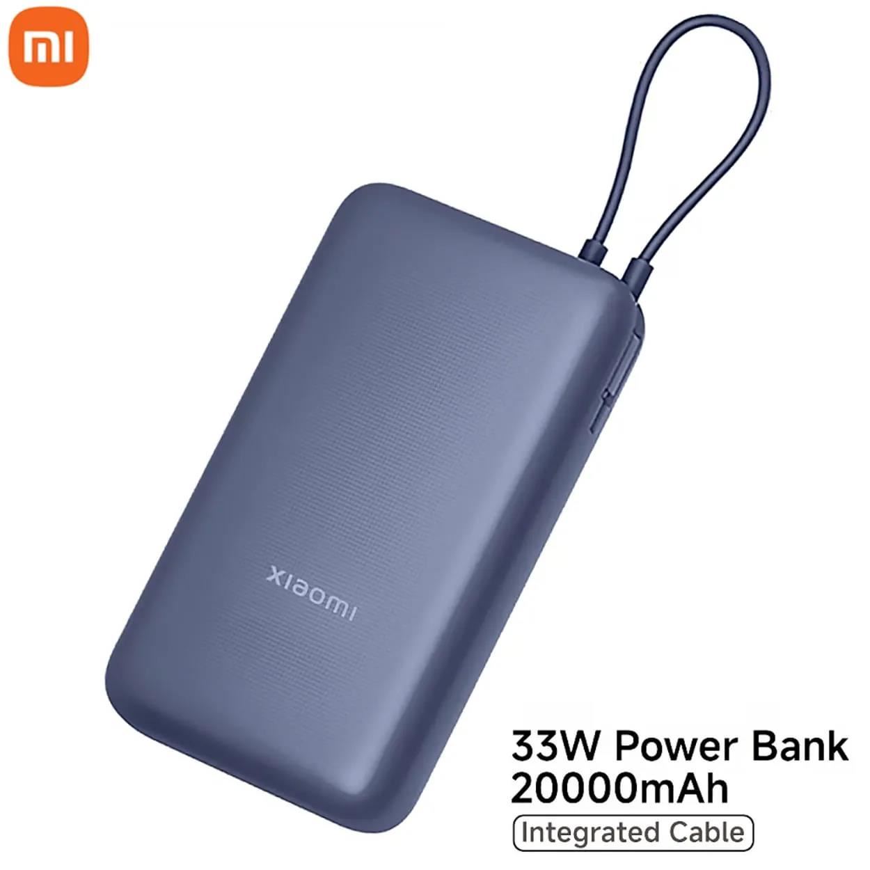 Power Bank Xiaomi Carga Rápida 33W, Batería 20000mAh, Cable Integrado Tipo C, Color Azul