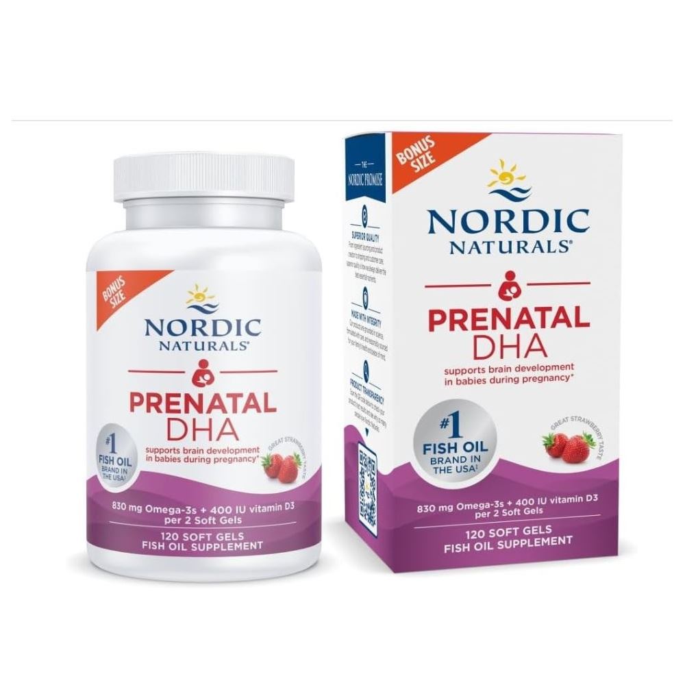 Nordic Naturals DHA Prenatal 830mg Omega 3s  400 IU Vitamina D3 120 gels Fresa