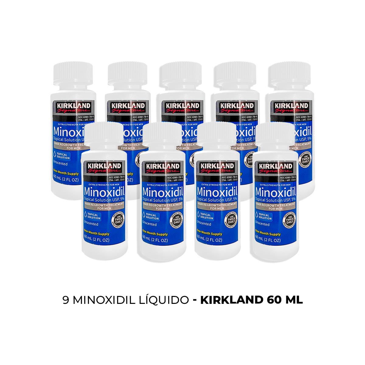 9 Minoxidil Líquido - Kirkland 60ml + REGALO 1 GOTERO ORIGINAL ADICIONAL