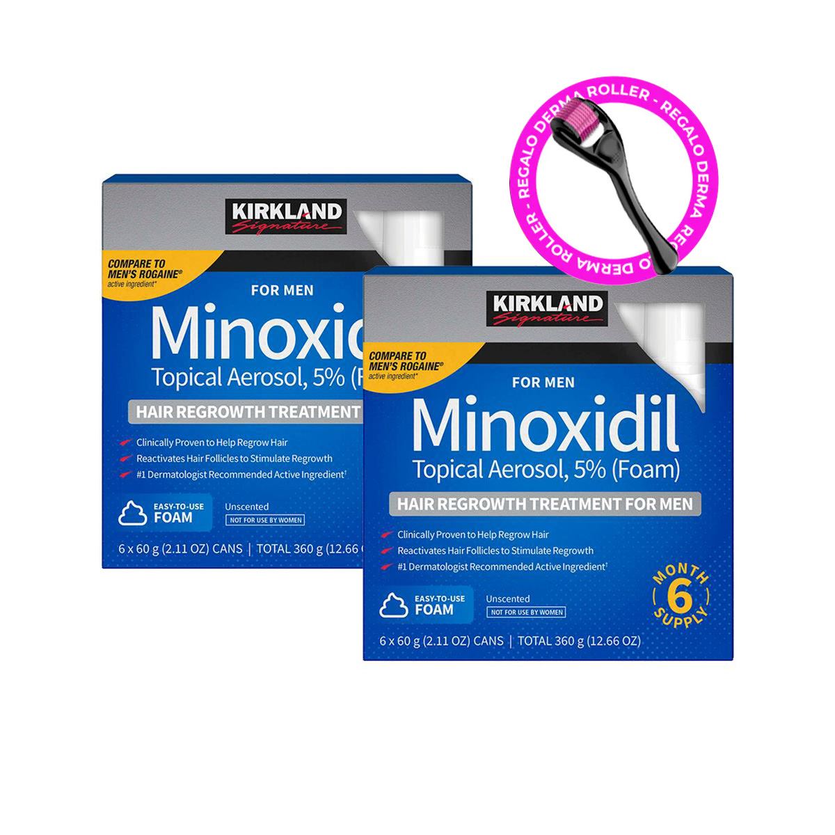 12 Minoxidil Espuma - Kirkland 60ml + REGALO DERMA ROLLER
