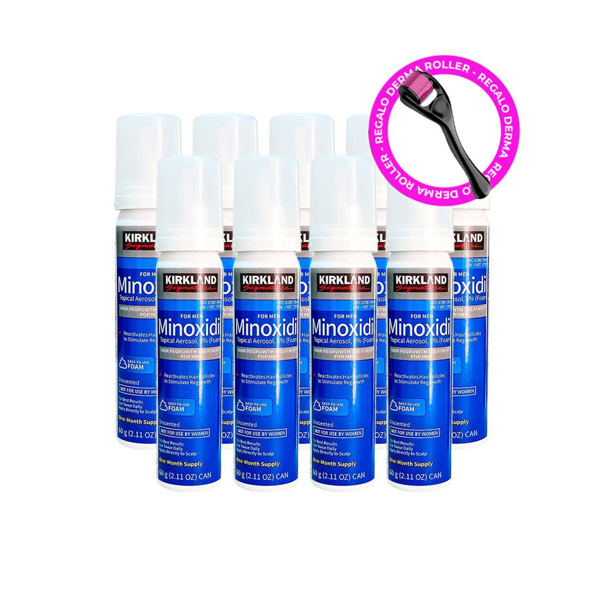 9 Minoxidil Espuma - Kirkland 60ml + REGALO DERMAROLLER
