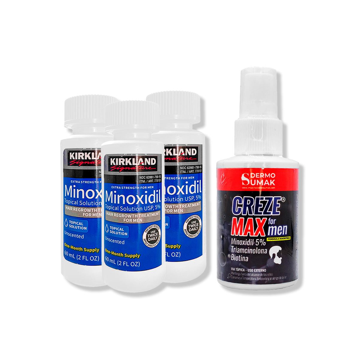 3 MINOXIDIL LÍQUIDO KIRKLAND + LOCIÓN CREZE MAX FORMEN 60 ML