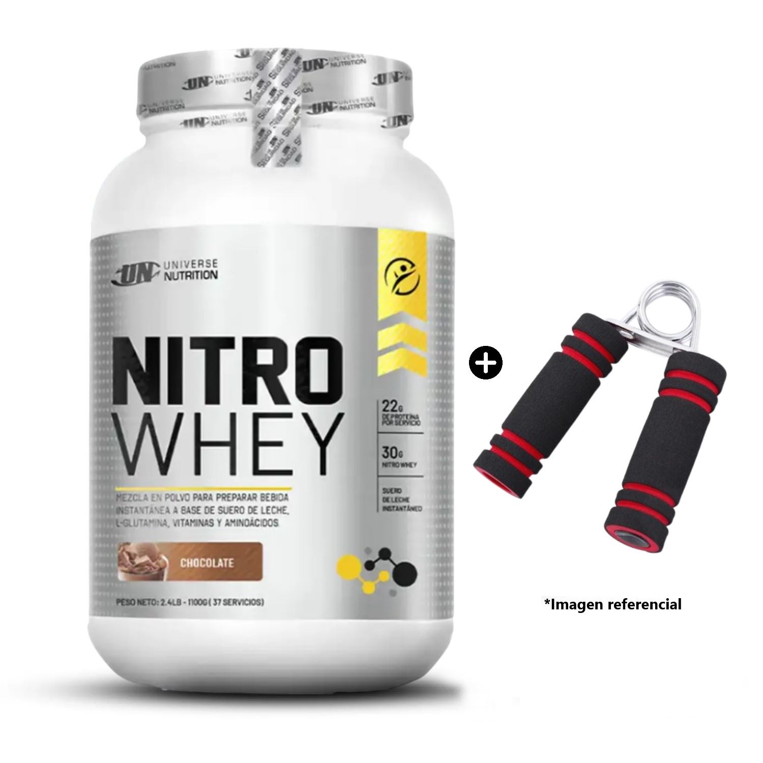 PROTEÍNA NITRO WHEY 1. 1 KG CHOCOLATE + HAND GRIP