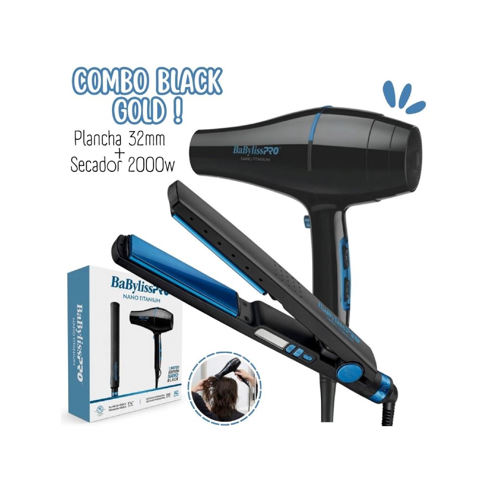 BabylissPRO BBLPP4PE Set Profesional Plancha Blue Black y Secador Nano Blue