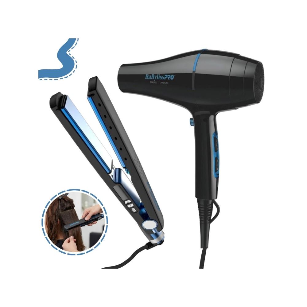 Combo BabylissPRO Edición Ilimitada Plancha Nano Titanium + Secador Nano Blue BBLPP4PE