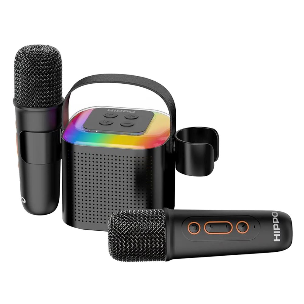 Hippo KS01-PLUS Parlante Bluetooth Karaoke 5W con 2 Micrófonos y Batería Recargable