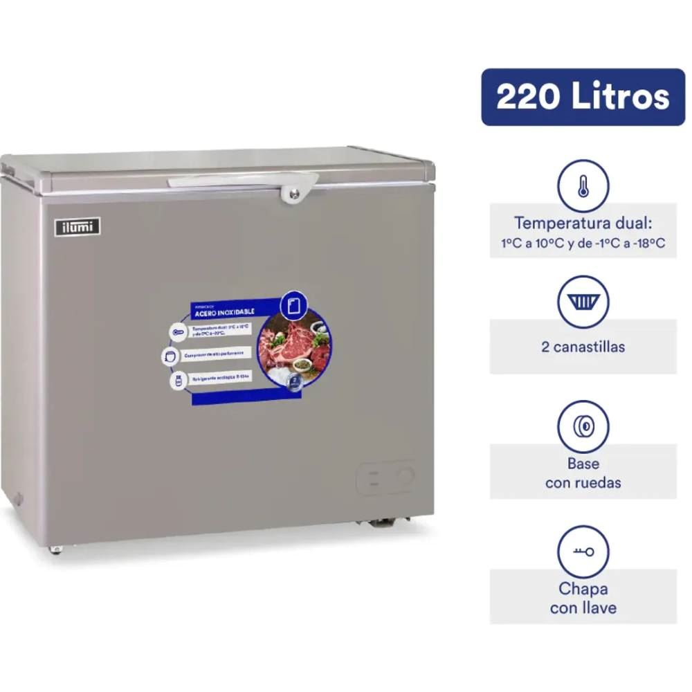Congelador Ilumi 220L con Tina de Acero Inoxidable TFI-2200DG