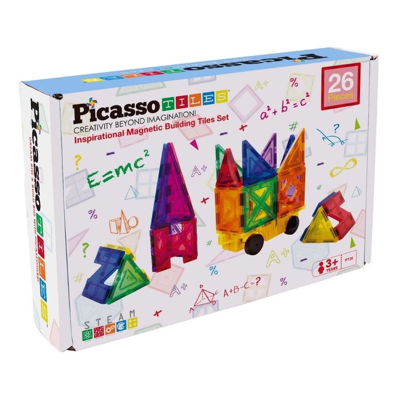 Set de Bloques Magnéticos de 26 piezas (incluye kit para armar un vehículo)