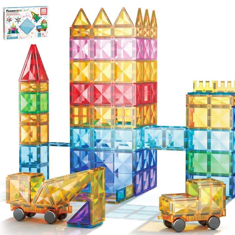 Set de Bloques de Construcción Magnéticos de 80 pzs (incl kit armar un vehículo)