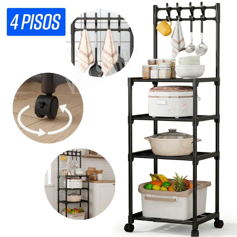 Estante Organizador 4 niveles Multiuso + Rueda 138 cm Cocina Dormitorio