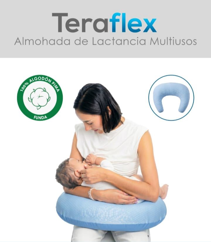 ALMOHADA LACTANCIA MULTIUSOS FUNDA ACOLCHADA ALGODON PIMA CELESTE TERAFLEX