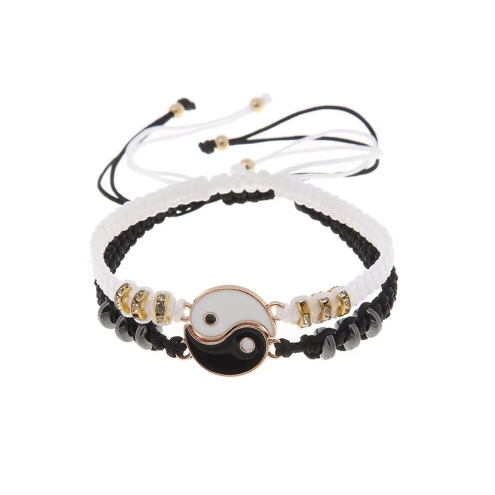 Pulsera 2 en 1 Ying Yang para Parejas Amigos Blanco Dorado Negro