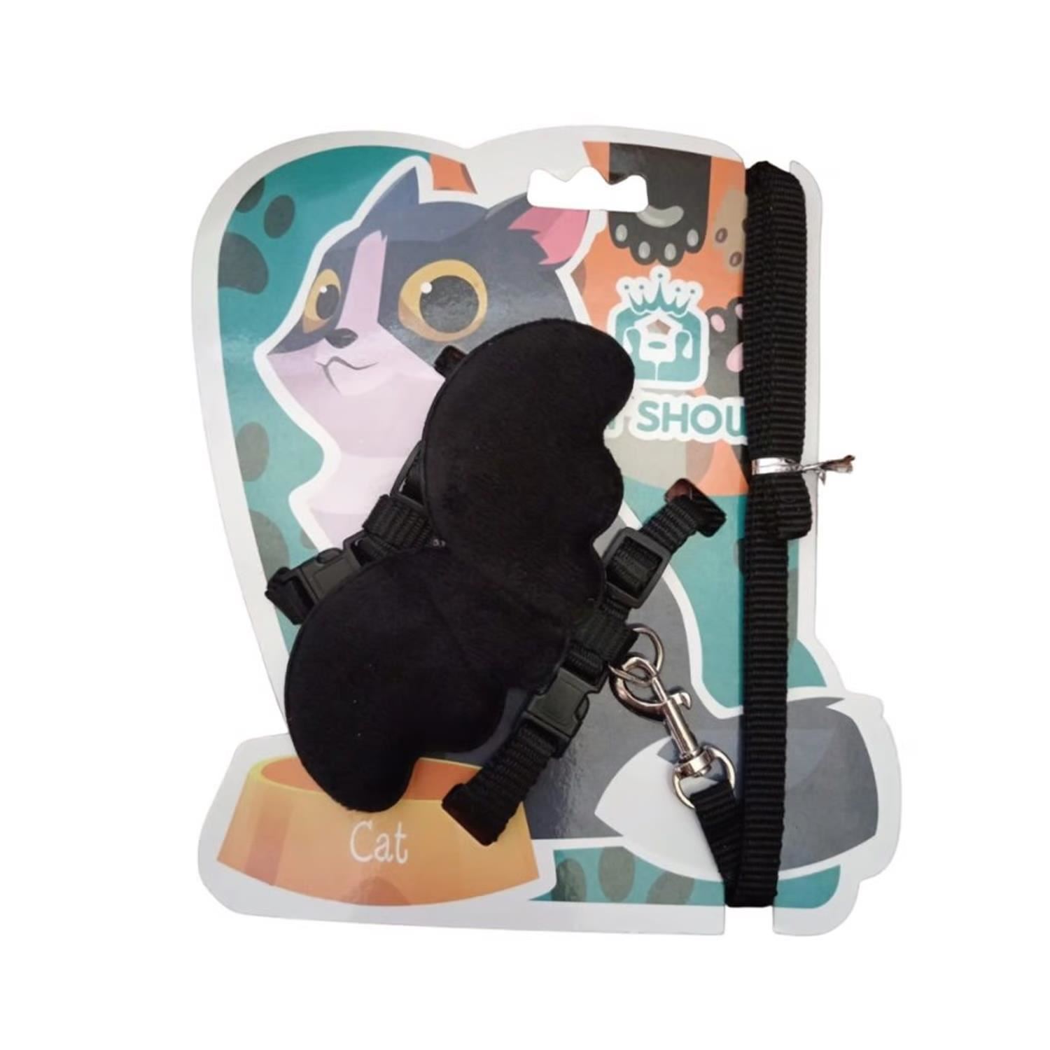 Arnés alas de ángel para cachorros, gatos o conejos color negro talla S