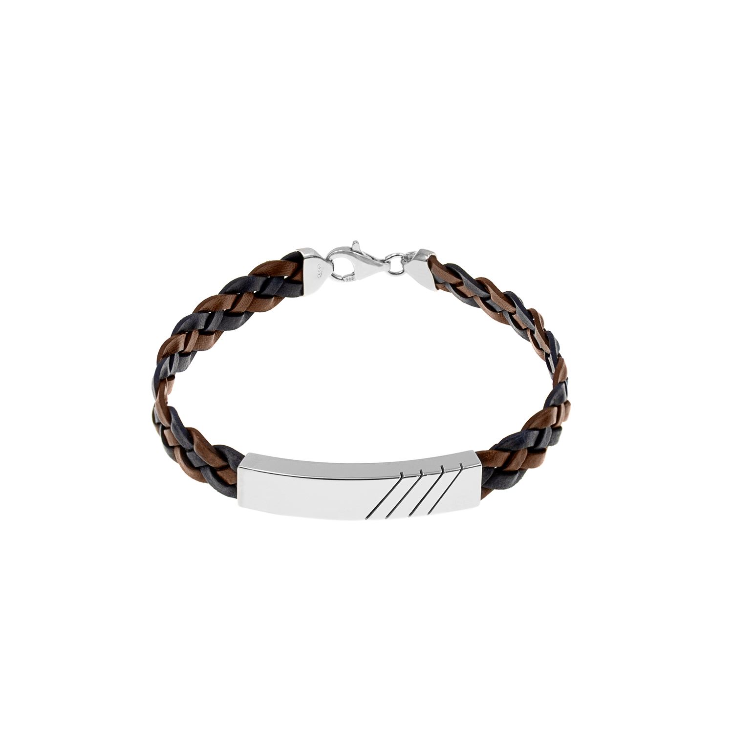 Pulsera Trenzado Plata 925 & Cuero Negro