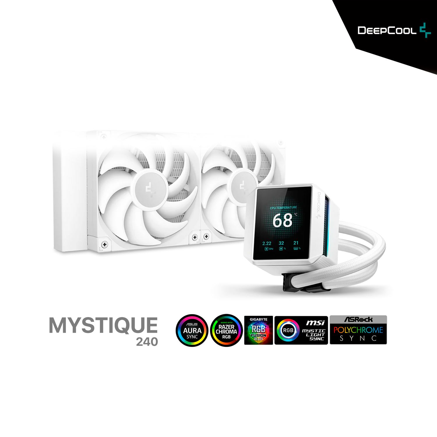 SISTEMA DE ENFRIAMIENTO LIQUIDO DEEPCOOL MYSTIQUE 240 WH CON PANTALLA BLANCO