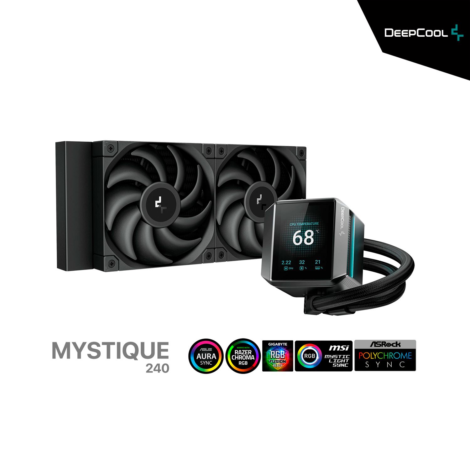 SISTEMA DE ENFRIAMIENTO LIQUIDO DEEPCOOL MYSTIQUE 240 CON PANTALLA BLACK