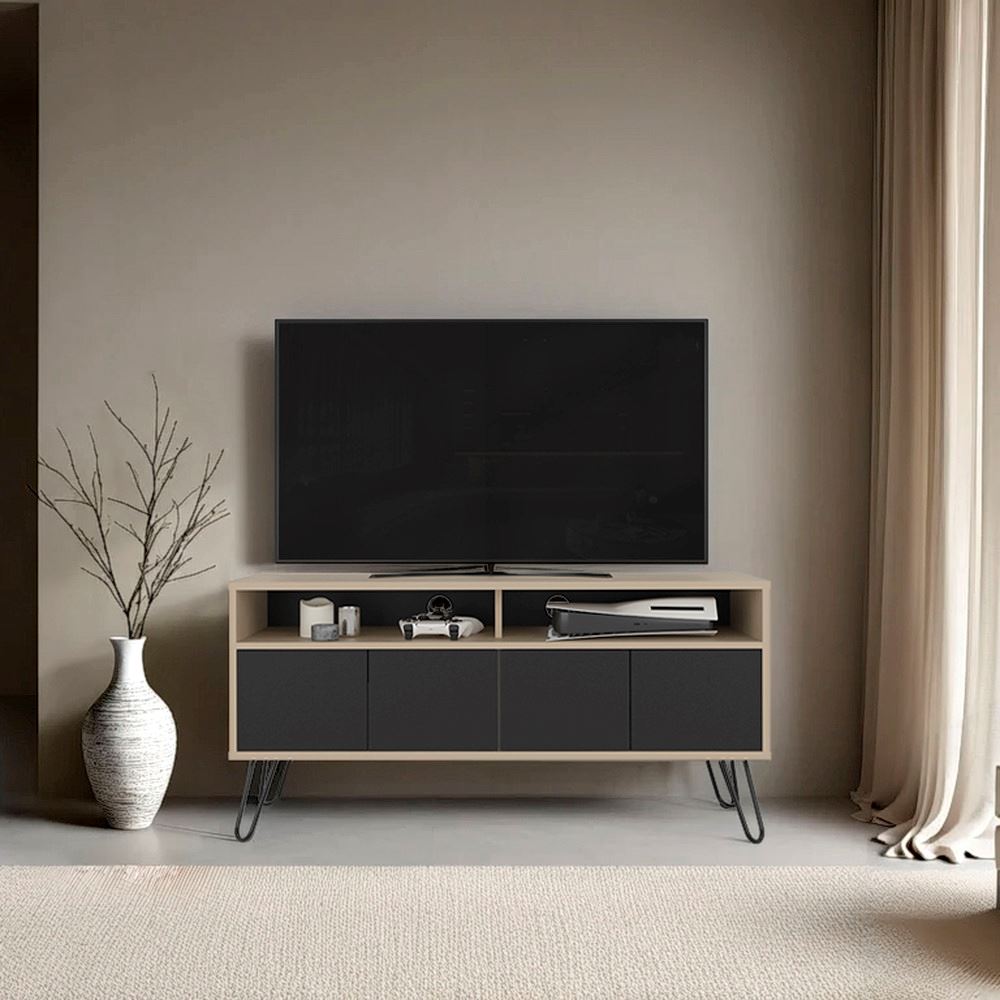 CENTRO DE ENTRETENIMIENTO TV55" 4 PUERTAS VASSEL CARTAGENA Y NEGRO 60,0X123,5X38,6 CM | TUHOME
