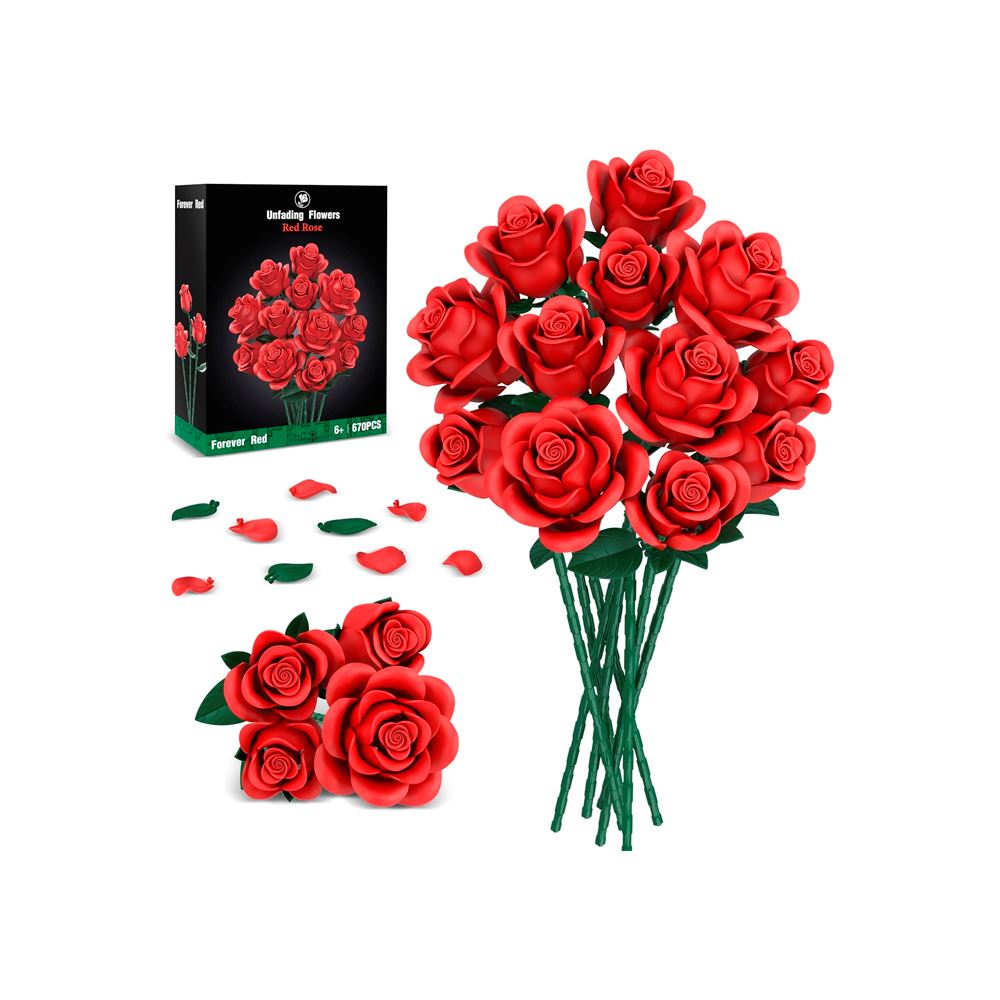 Red Roses Flower Bouquet Building Sets 670Pcs